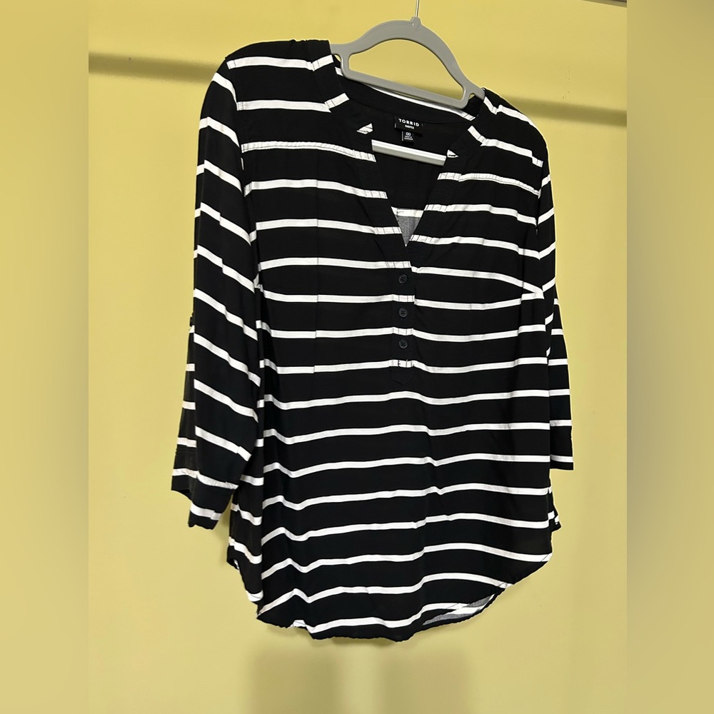 Torrid Black and White Striped Blouse